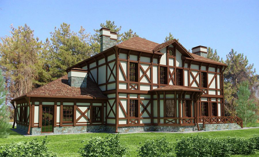 Дизайн фасада дома в стиле фахверк